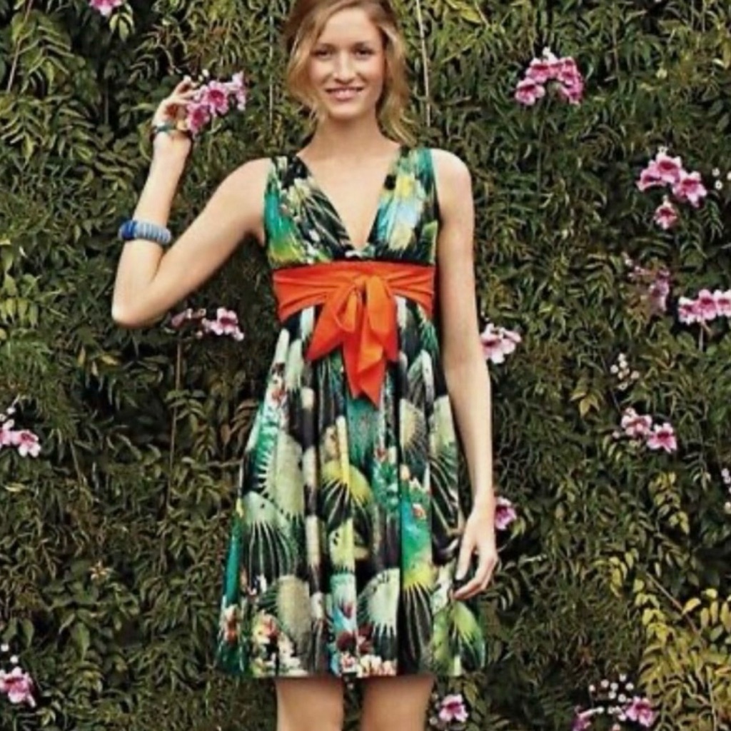 Anthropologie Eva Franco Oroya Dress Surplice Neckline Orange Sash (0)